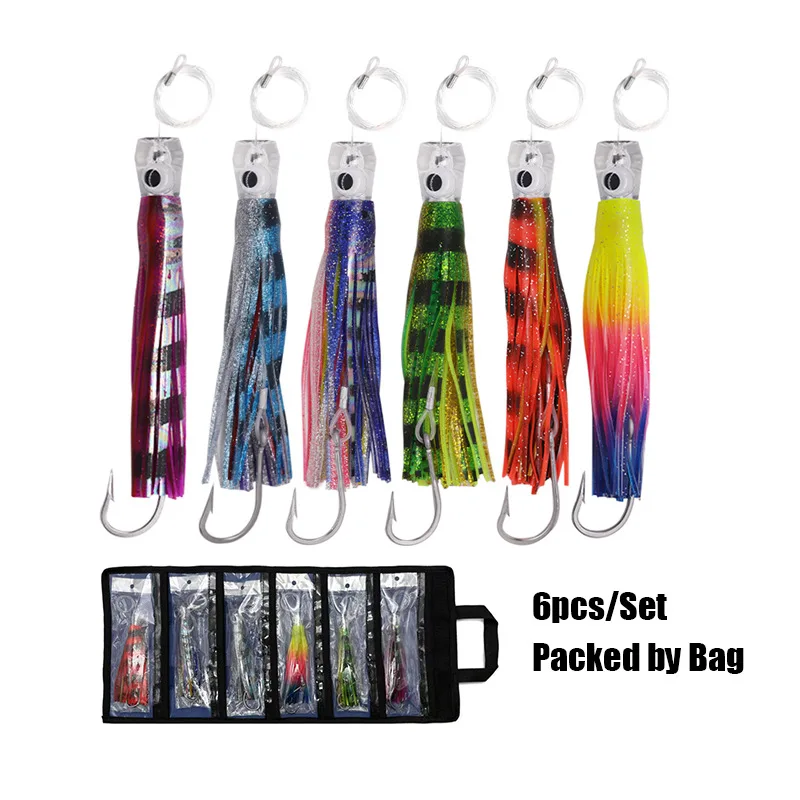 Señuelo de falda suave de pulpo con cabeza de resina, 6 uds., 54g83g127g, barco de aguas profundas, pesca, cebo grande para curricán, atún, Wahoo Mahi, Marlin, hundimiento rápido