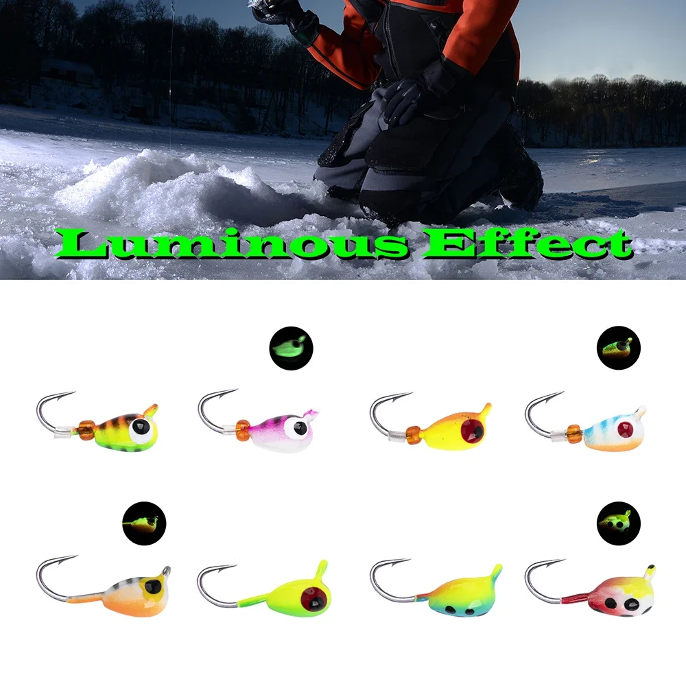 Goture 8 unids/set de plantilla de pesca en hielo de tungsteno para Panfish Crappie Sunfish perca Walleye Pike Bluegill Sunfish Jig Head Hook Set - imagen 4