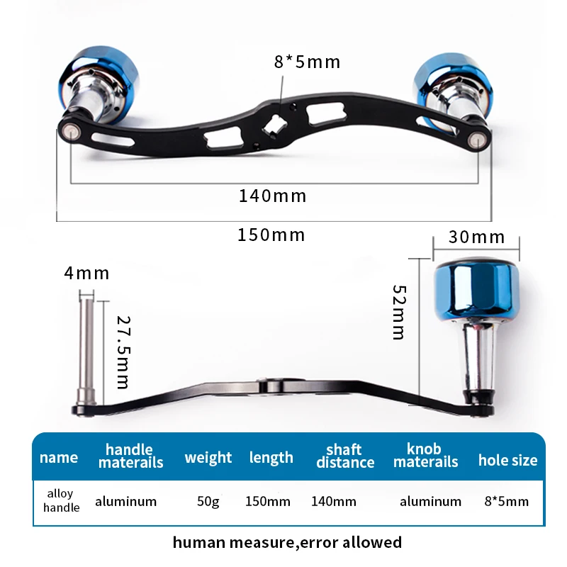 Mango de carrete de pesca Ruke, aleación de aluminio de agglutinación, traje de materiales D/S/A, longitud completa, 150mm, 50 g/unidad, agujero 8x5/7x4mm, accesorio DIY - imagen 2