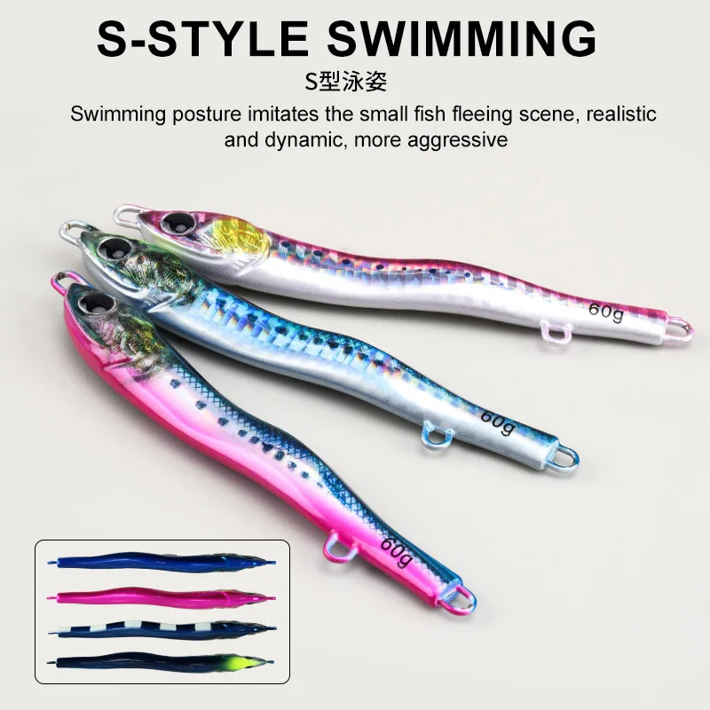 Señuelo de plantilla de Metal de 40/60/80g, cuchara giratoria, cebo duro, Color de ojos 3D, láser giratorio, arrastre de orilla, señuelo de pesca fundido para atún Mahi Marlin - imagen 4