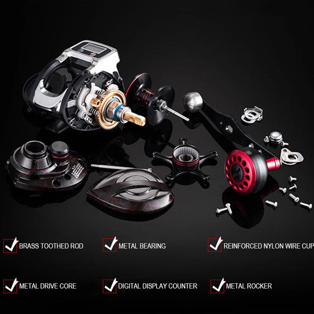 Carrete de Metal para Baitcasting, rueda de fundición de cebo de arrastre de 5KG, relación de engranaje 6,3: 1, pantalla Digital, rodamiento suave de Metal, accesorios de pesca - imagen 5