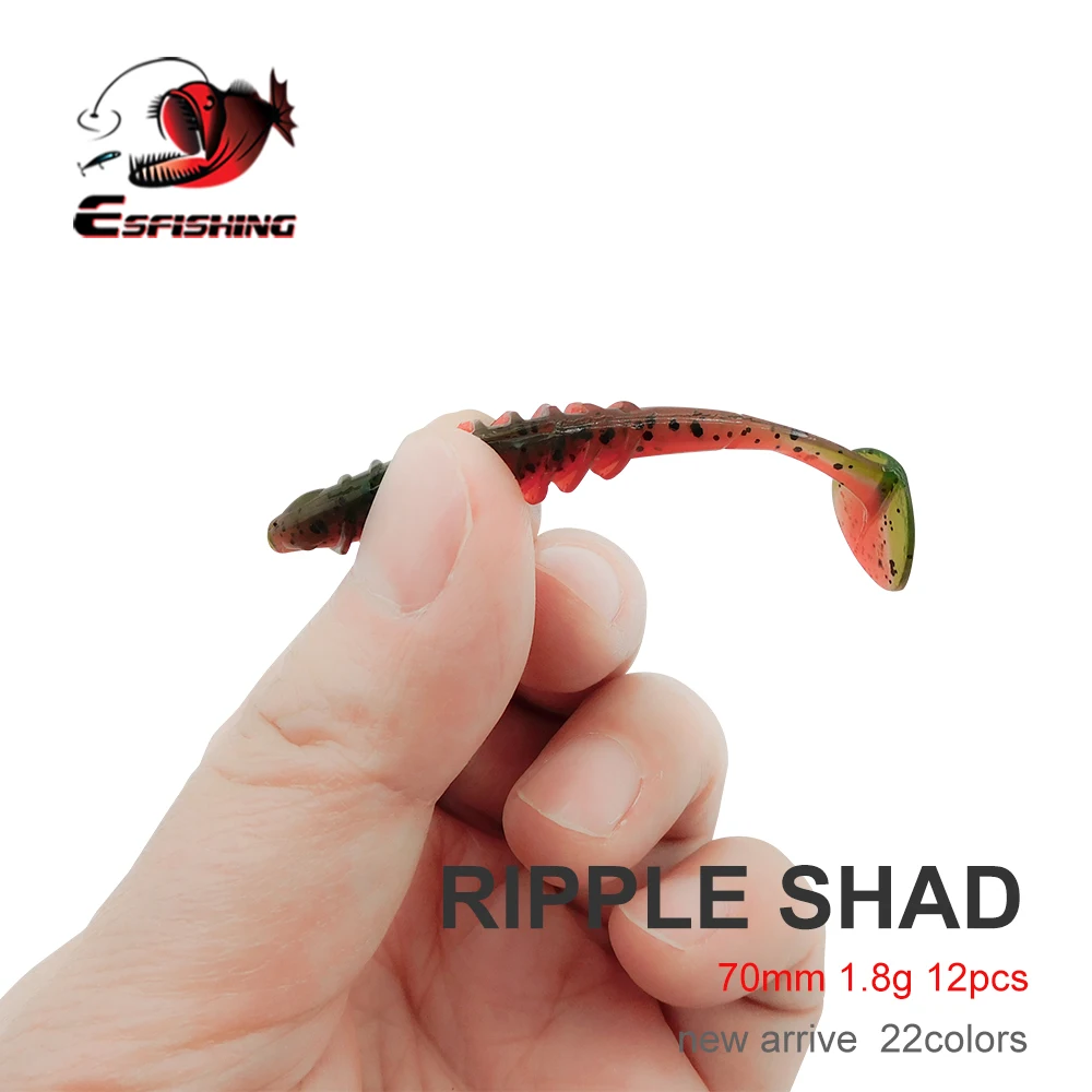ESFISHING-señuelo de plástico suave, 2,8 pulgadas, 12 Uds., Ondulación Shad, cola en T pequeña, Swimbait, cebo de pesca Jigging para aparejos de perca de lubina - imagen 2