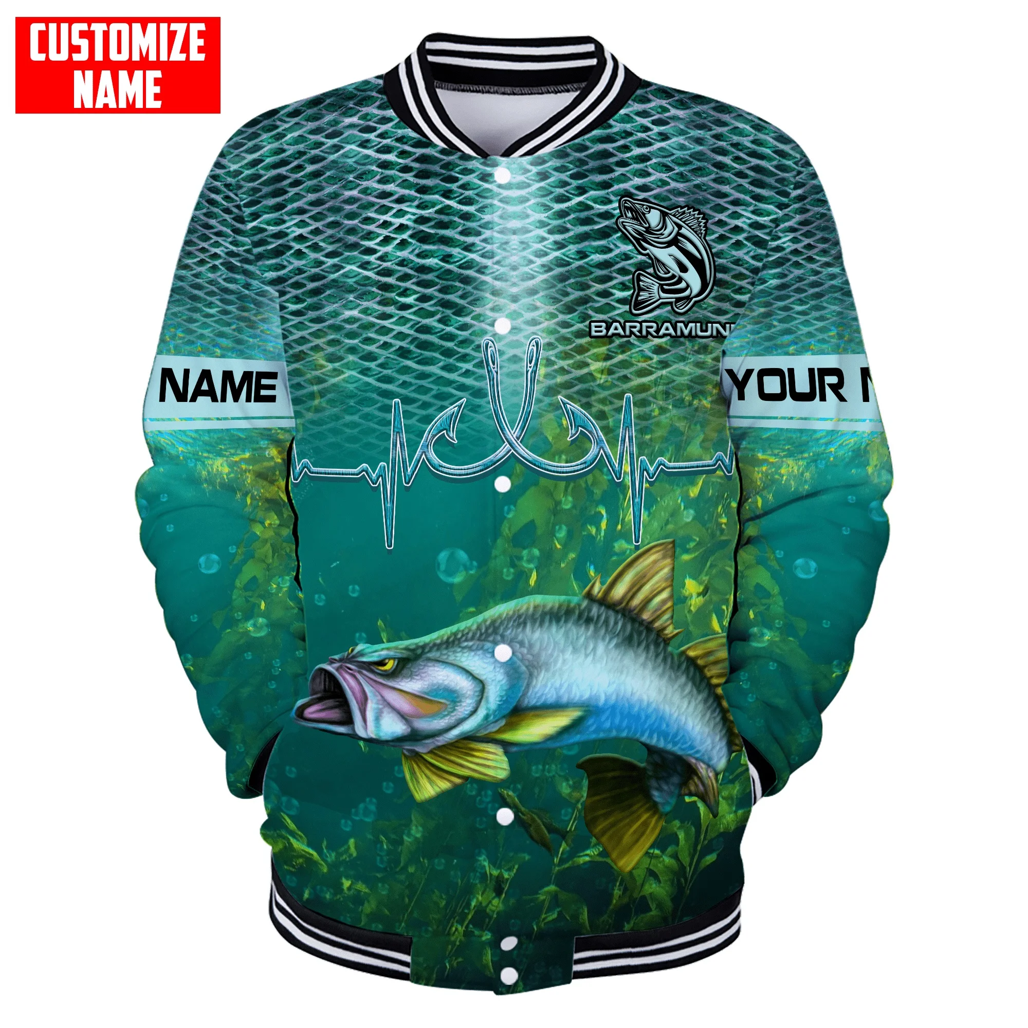 Chaqueta Bomber de pesca de Marlin azul con nombre personalizado impreso en 3D para hombre, chaqueta de béisbol cálida informal Unisex para invierno FX20 - imagen 2