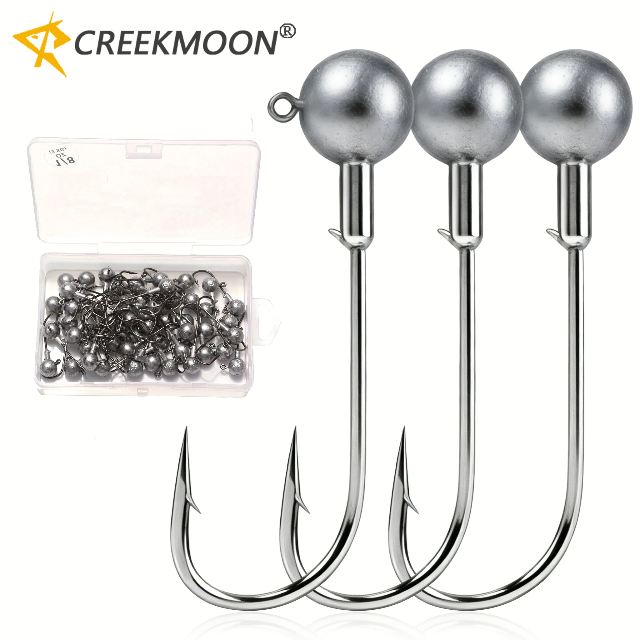 Anzuelo de pesca con cabeza de anzuelo grande, 50-20 unidades/caja, todos los tamaños, 1-20g, bolas redondas, anzuelos sin malezas, vástago largo para cebo de gusano suave - imagen 2