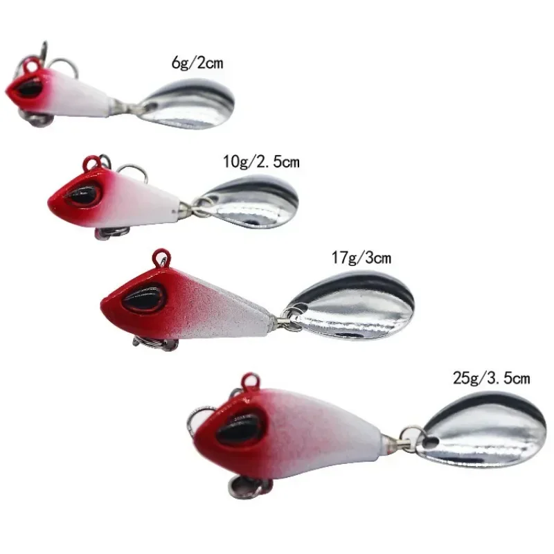 1 Uds Mini VIB con cuchara Señuelos de Pesca 6g 10g 17g 25g 2cm señuelo aparejos de pesca Pin Crankbait vibración Spinner cebo que se hunde - imagen 4