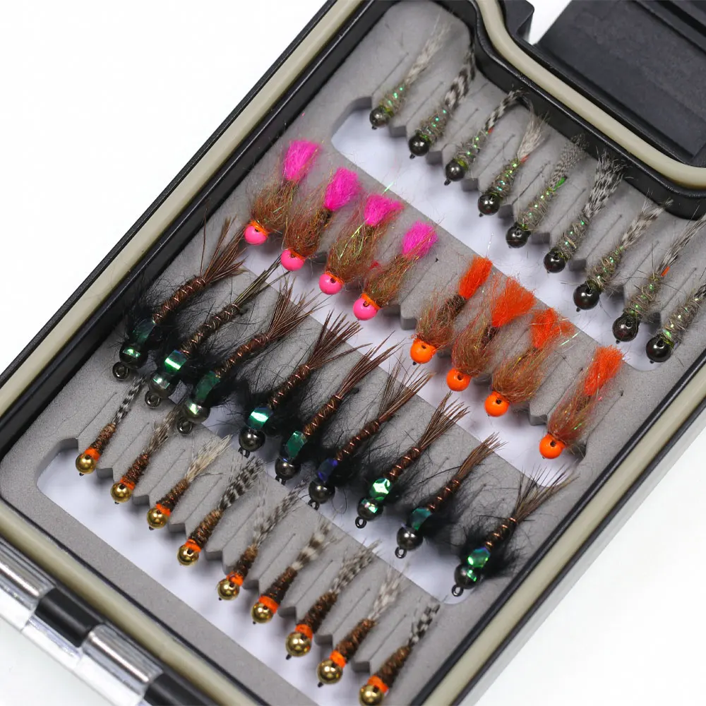 Bimoo 35 unids/caja #8-16 cuenta de tungsteno cabeza Euro ninfas Kit sin rebaba plantilla gancho rápida hundimiento trucha señuelo de pesca moscas - imagen 3