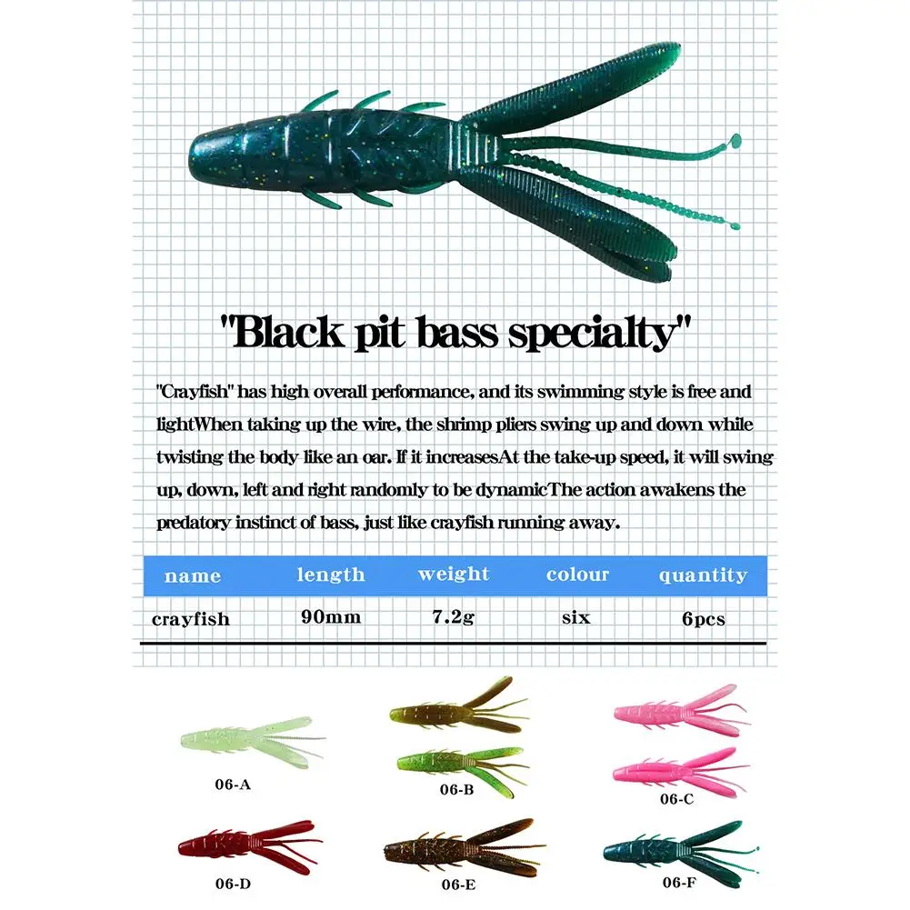 Señuelo de pesca en forma de Camarón, 6 piezas, 90mm/7,2g, cebo Artificial suave, accesorios de equipo de pesca - imagen 2