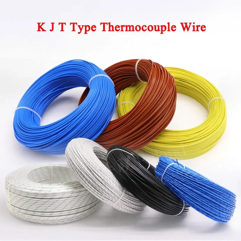 Cable de termopar tipo K J T, aislador de PTFE de 2 núcleos, línea blindada, Cable de compensación de línea de medición de alta temperatura de fibra de vidrio - imagen 2