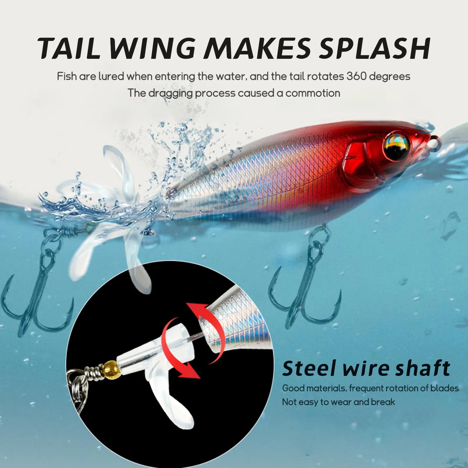 Extractor de 1 Uds., subcebo, microobjeto Whopper Plopper de alta calidad, cebo duro, Wiggler, aparejos de pesca de cola suave giratorios - imagen 3