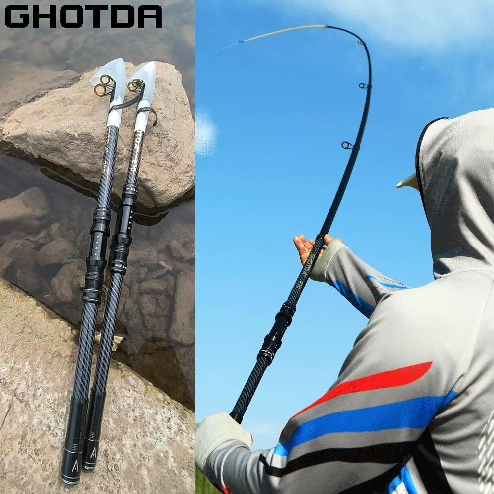 Caña de pescar telescópica de carbono duro, 2,1 m-4,5 m, caña de mar de lanzamiento de larga distancia, diseño compacto para aparejos de Pesca de barco oceánico