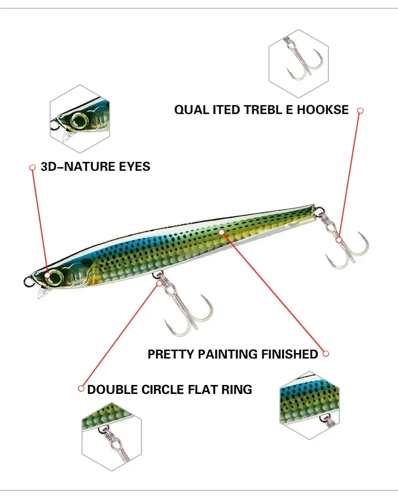 KNCONAN-Señuelos de pesca de pececillo de hundimiento pesado, 95mm, 40g, cebo Artificial de fundición de tiro largo para lubina, trucha, pesca de aguas saladas, bajo - imagen 5