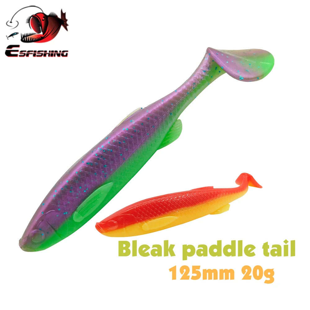 ESFISHING, nuevo señuelo suave, cebo de pesca Shad, cola de paleta blanqueada, 125mm, 20g, 4 Uds., señuelo Artificial para pesca de carpa, señuelo de Jigging con cola en T - imagen 2
