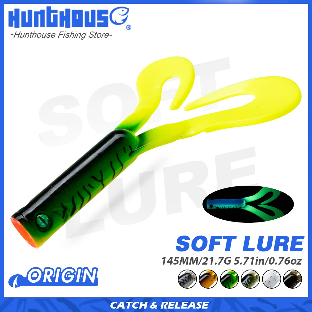 Hunthouse-señuelo de Pesca suave, 3 unidades/lote, 145mm, 21,7g, remolque de cola doble, Leurre giratorio de silicona para Lucio Barsch Zander Fish - imagen 2