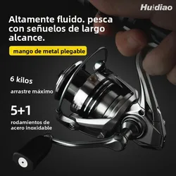 Huidiao-carrete de pesca con señuelo Zero Play, 5 + 1, rodamientos blindados, relación de engranaje 5,2: 1, carrete giratorio de fundición suave para Surf y offshore