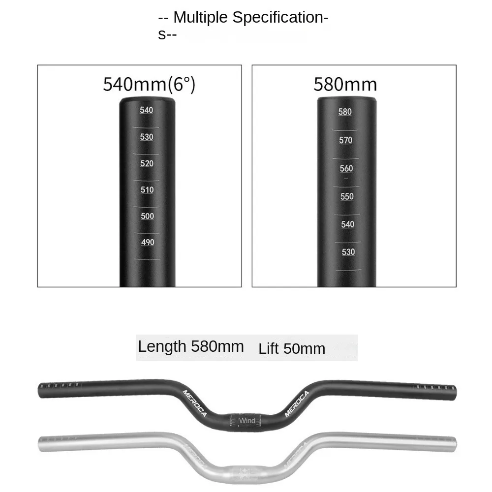 Manillar de bicicleta MEROCA, manillar elevador de bicicleta de aleación de aluminio de 25,4x540/580mm, accesorios de ciclismo rectos/doblados - imagen 5