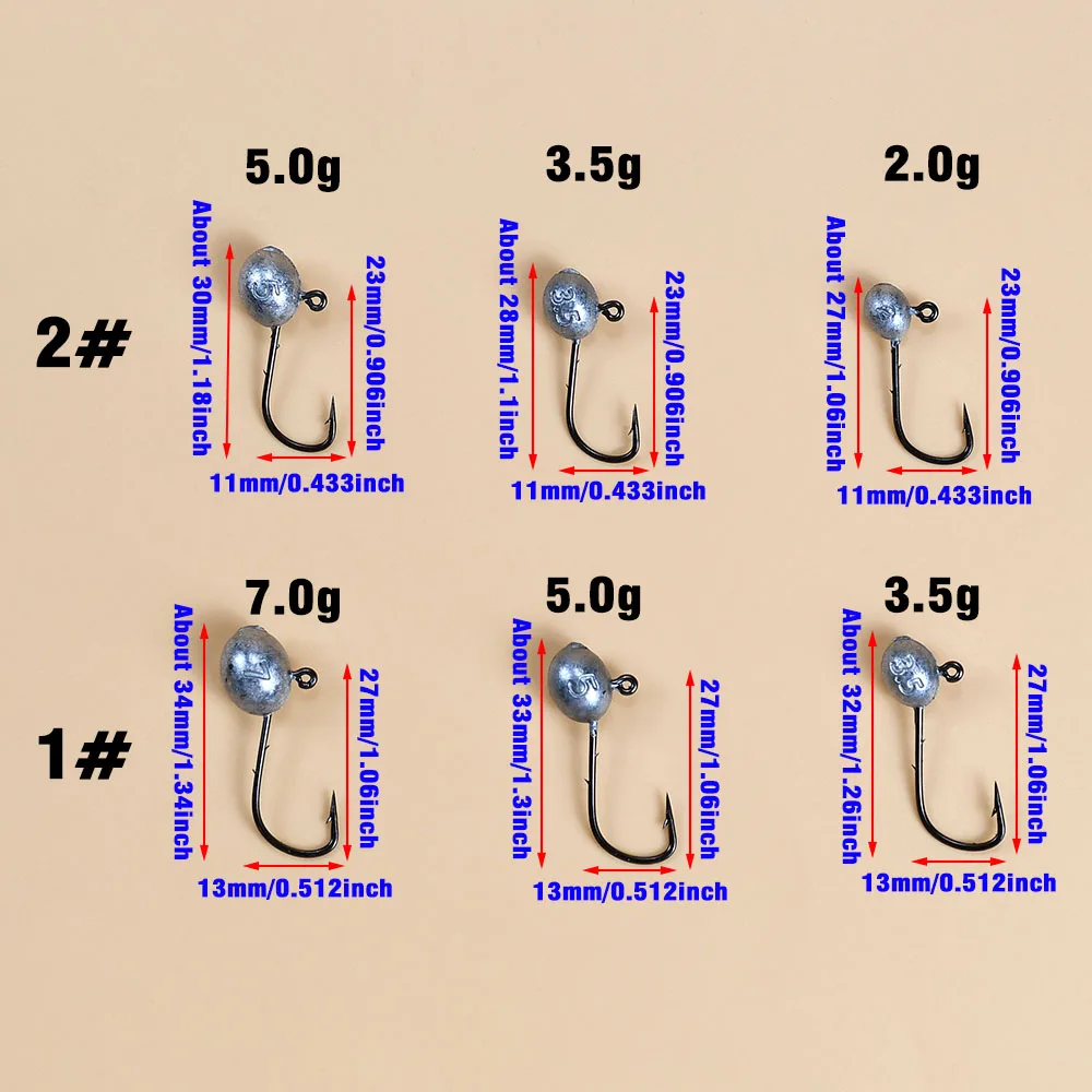 MNFT 12 unids/caja anzuelo Mustad con forma de huevo 2g 3,5g 5g 7g cabeza de plomo doble púas anzuelo para pesca en agua salada y agua dulce - imagen 3