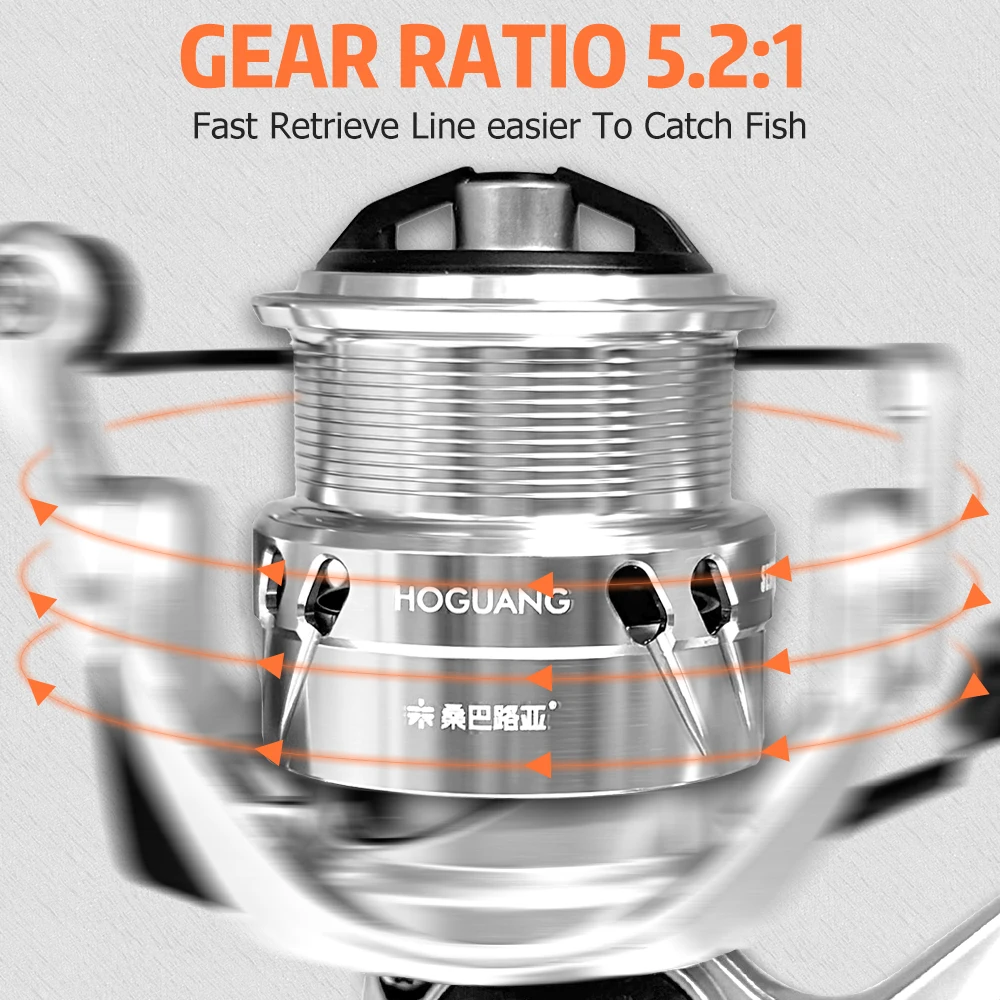 ZUKIBO-carrete giratorio HOGUANG de 135g, accesorio de pesca duradero con mango de aluminio, arrastre máximo de 4KG, Radio de engranaje 5,2: 1, acero inoxidable 5 + 1 BB - imagen 5