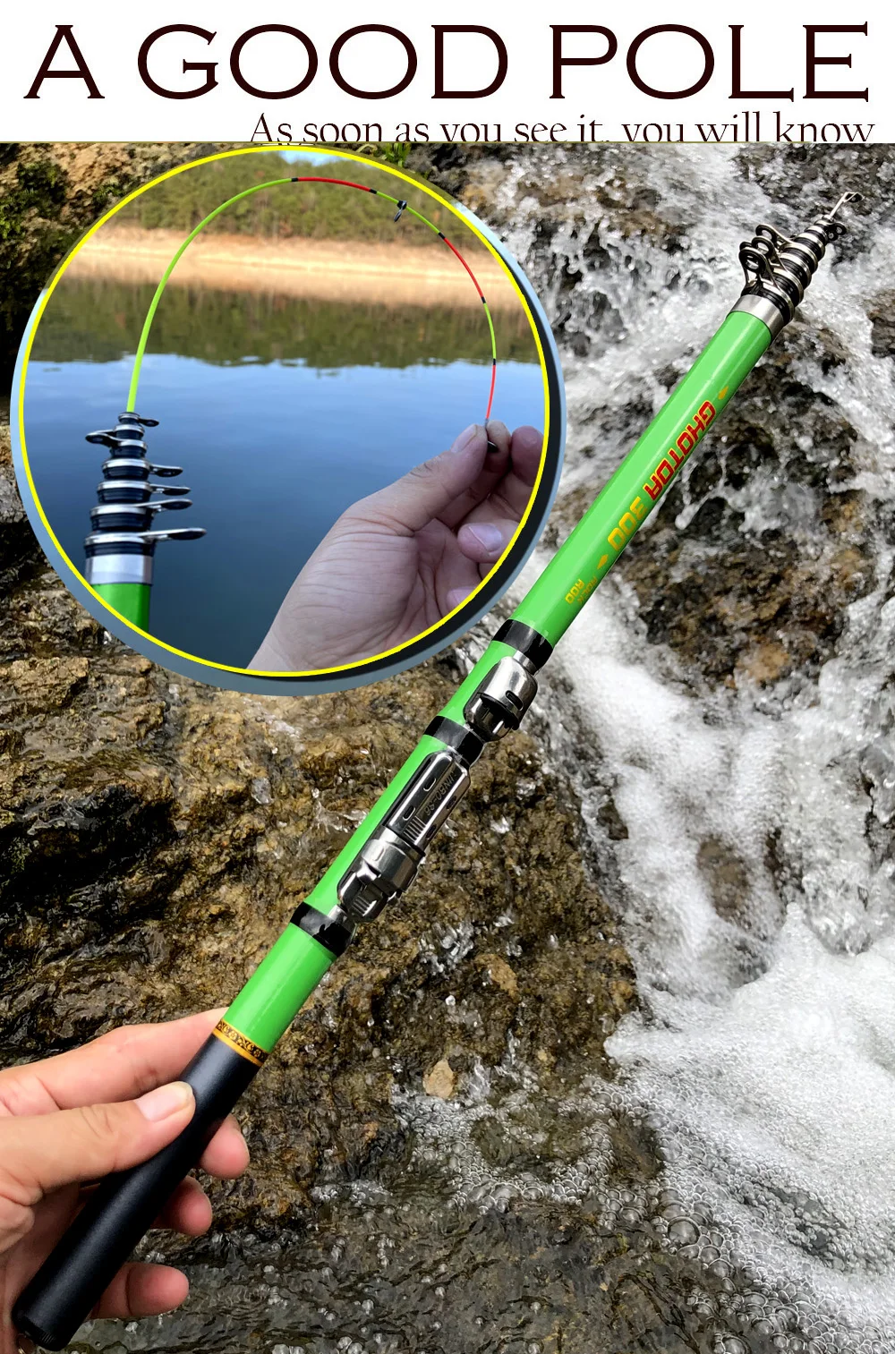 Kit completo de caña de pescar giratoria corta de fibra de carbono y carrete de pesca, poste de viaje corto, poste de barco, lubina, carpa, Lucio, 1,5-3,0 M - imagen 5