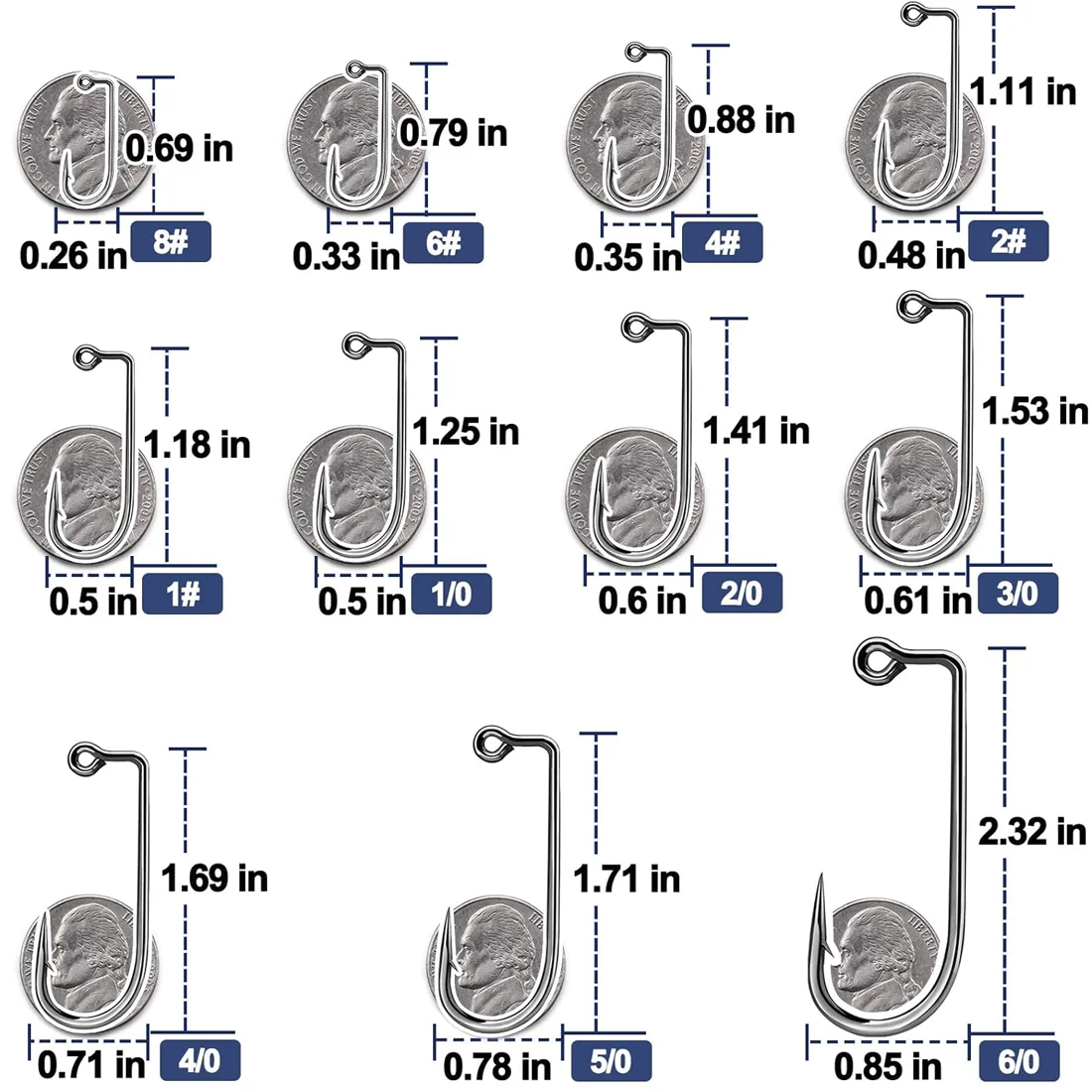 9KM 50Pcs Fishing Jig Hook 90º Barbed Saltwater  - 2X Strong High Carbon Steel - imagen 2