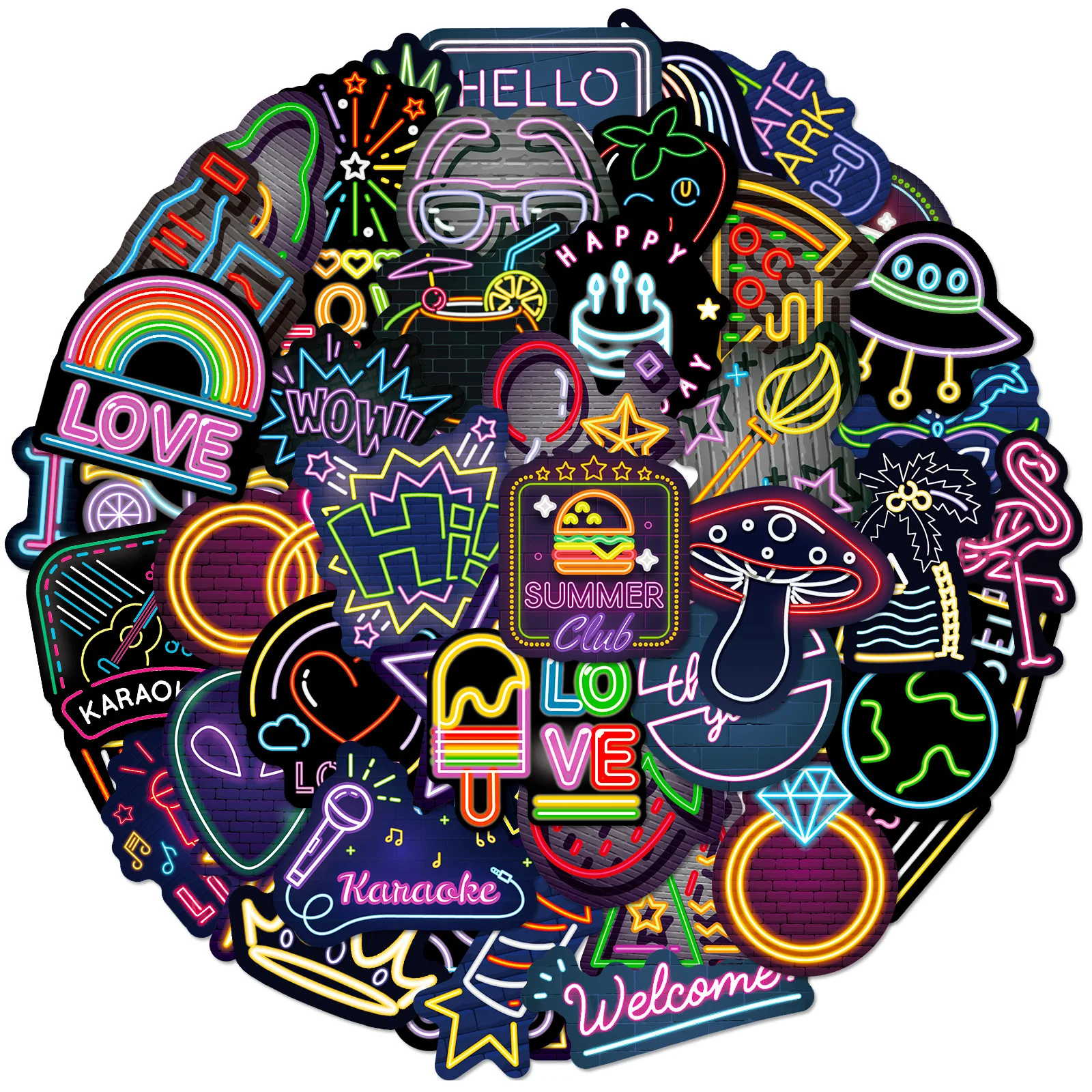 Pegatinas de Graffiti de dibujos animados con luz de neón para niños, calcomanías impermeables para teléfono, guitarra, portátil, Notebook, Maleta, taza, 50 piezas - imagen 5