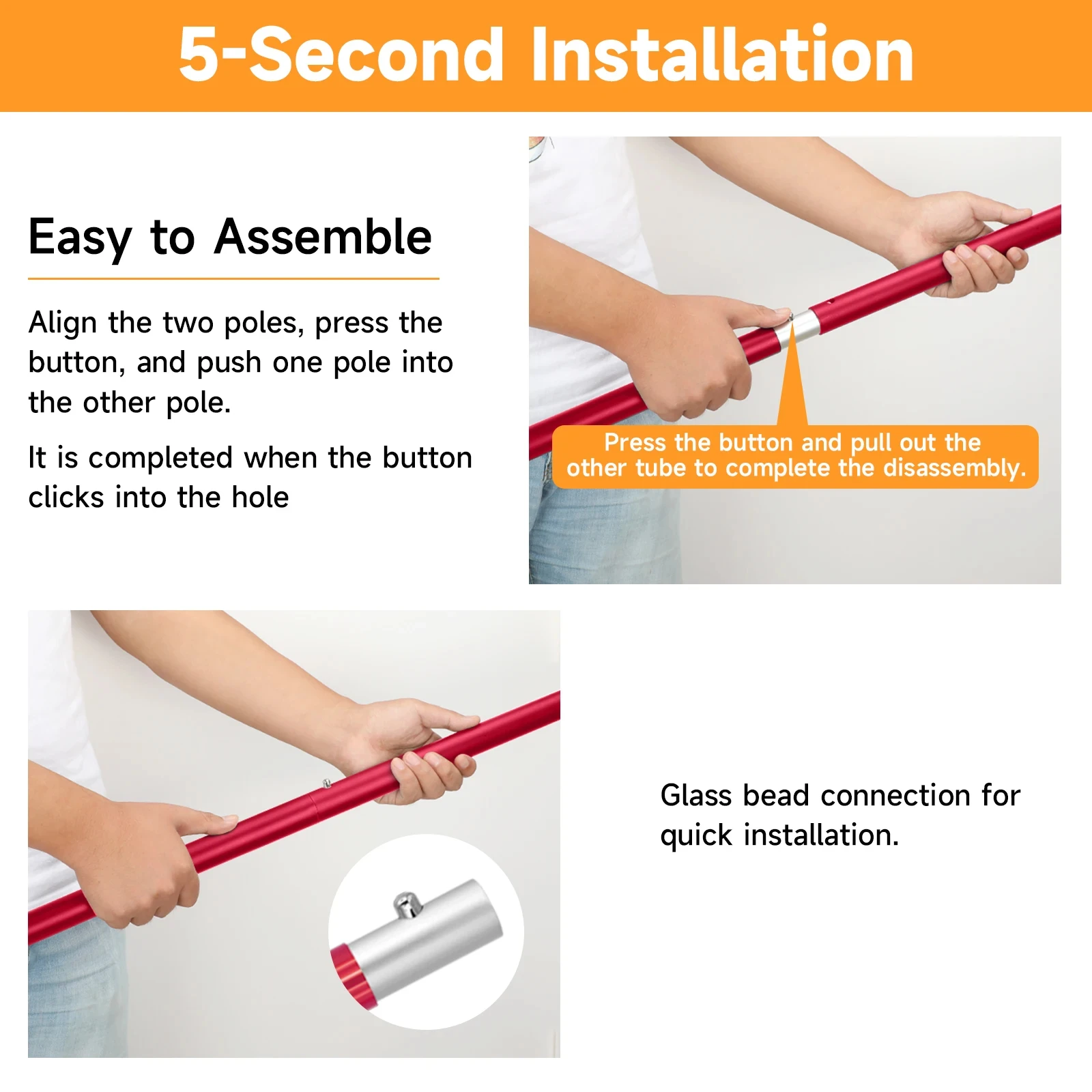 SANLIKE 2 juegos de postes de tienda telescópicos ajustables de aluminio rojo de 1,9 m de espesor OD 19mm postes impermeables accesorios para acampar al aire libre - imagen 5