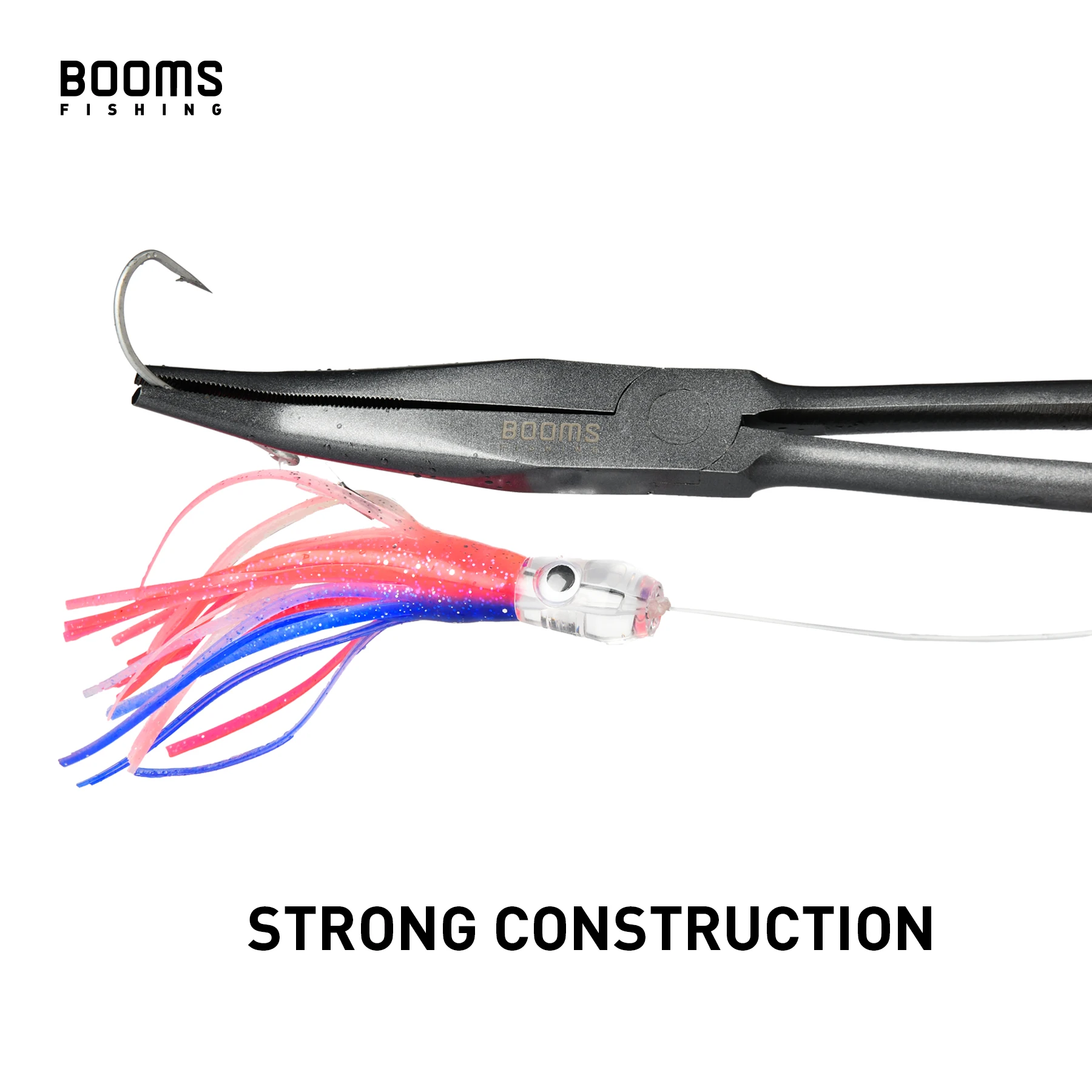 Booms Fishing-Alicates de pesca F05, 28cm de punta larga, removedor de anzuelos, cordón colgante antipérdida, herramienta de aparejos de agua salada de acero al carbono - imagen 5