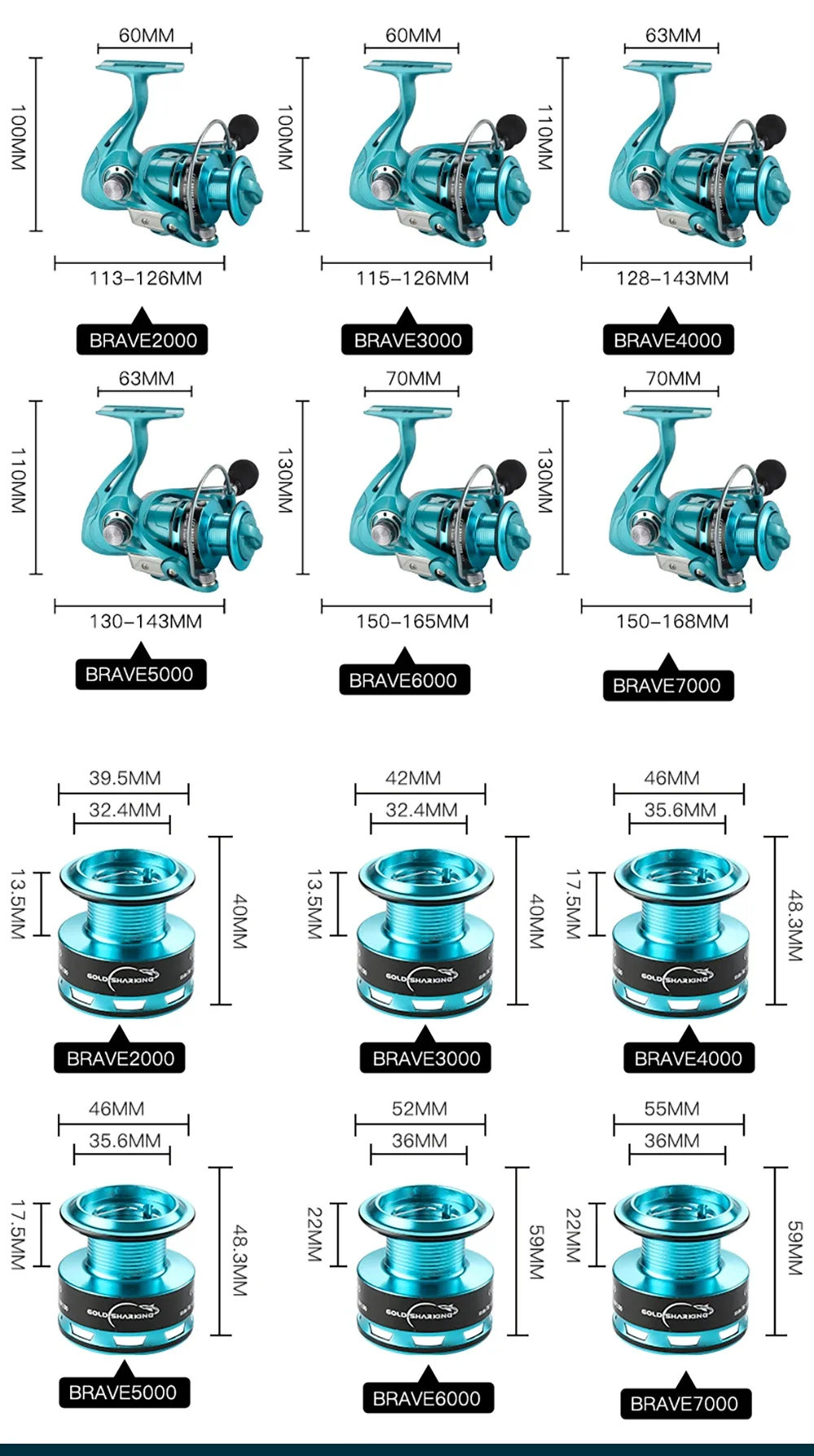 Carrete de pesca ultraligero, bobina giratoria de 1000-7000, 15KG, arrastre máximo 5,2: 1/4, 7:1, relación de engranaje de alta velocidad - imagen 3