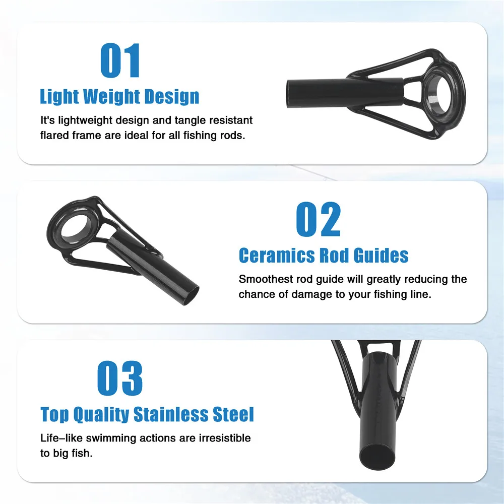 Kit de reparación de puntas de caña de pescar, Kit de 7 tamaños, anillo de cerámica de acero inoxidable, puntas de caña de agua salada, accesorios de pesca de repuesto, 100 piezas - imagen 4