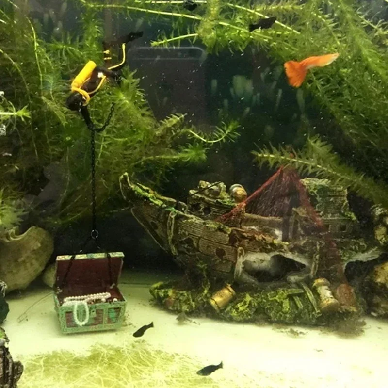 Barco hundido pirata, tanque de peces de resina Retro, adorno para acuario, paisaje, decoración creativa para acuario, accesorios para pecera - imagen 5