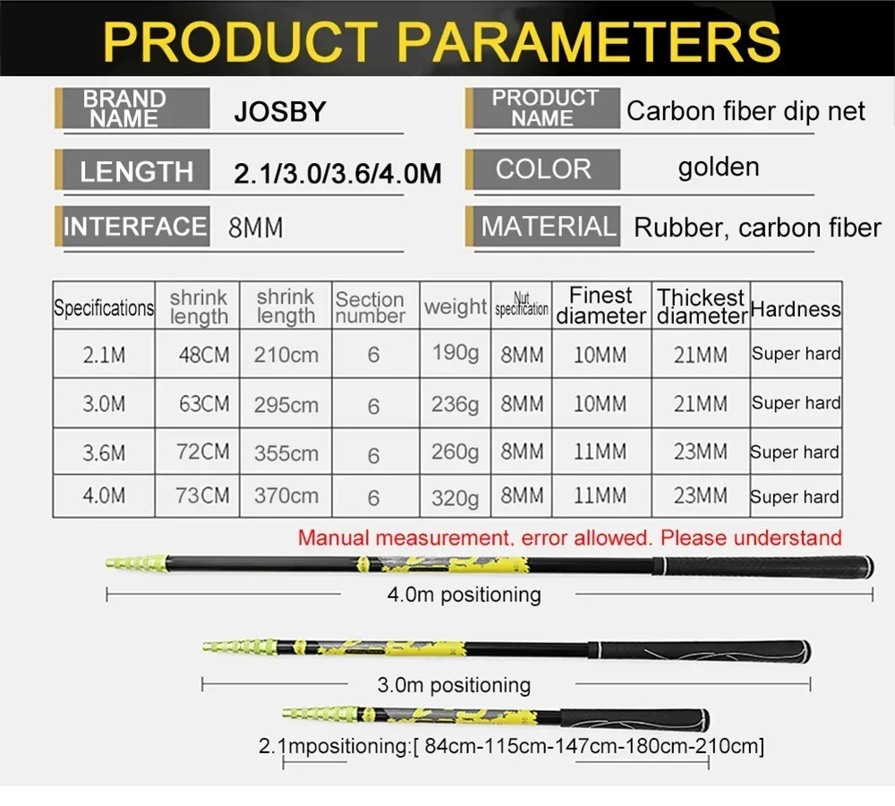 BAKAWA-red de pesca portátil plegable ultraligera, carpa telescópica de fibra de carbono para mar, Red de inmersión manual, 4,0/3,0/3,6/2,1 M - imagen 5