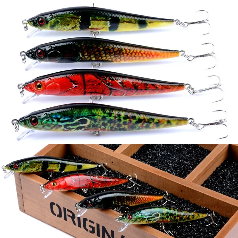 Señuelos de Pesca Minnows, 10cm, 9,5g, Wobbler, Crankbait, cebos duros artificiales para aparejos de Pesca de lubina con anzuelos triples, 1 ud. - imagen 2