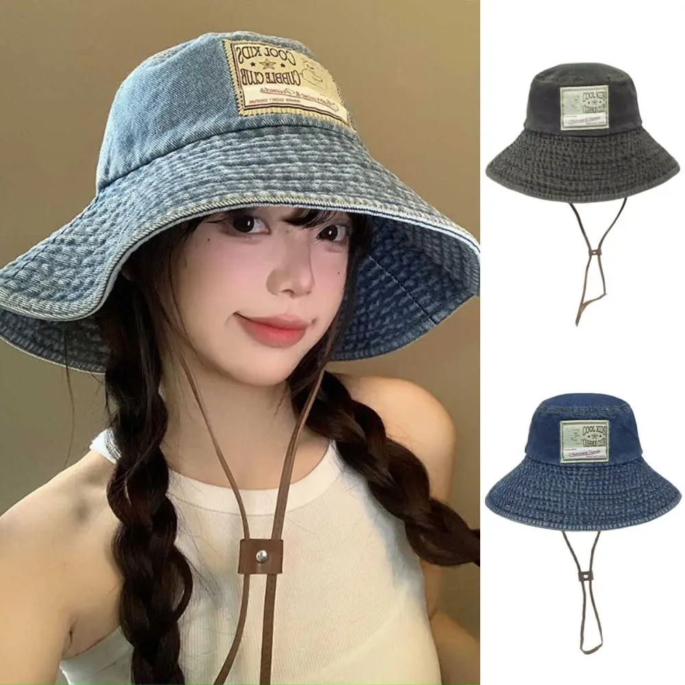 Sombrero de cubo vaquero con protección solar para mujer, resistente al viento con cordón, ala grande, sombrero para el sol que combina con todo, gorra Retro para el sol para otoño - imagen 3