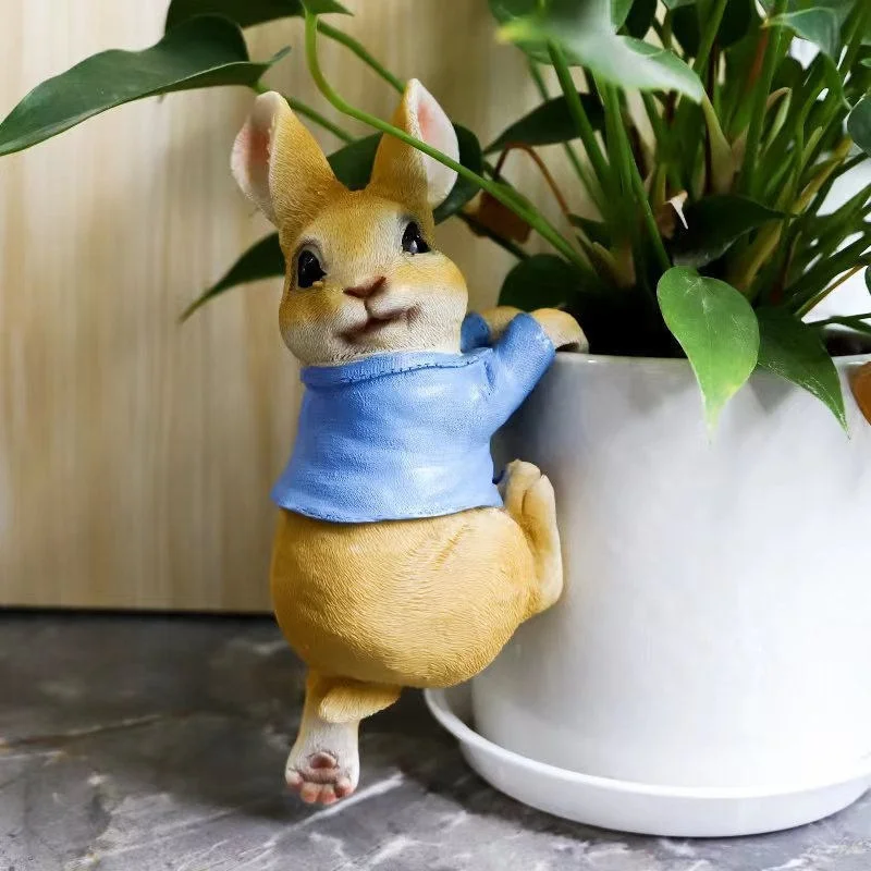 Estatua de conejo divertida, escultura de conejito Adorable, estatuilla de Animal de resina, adorno decorativo para jardín de hadas al aire libre, Patio, árbol - imagen 4