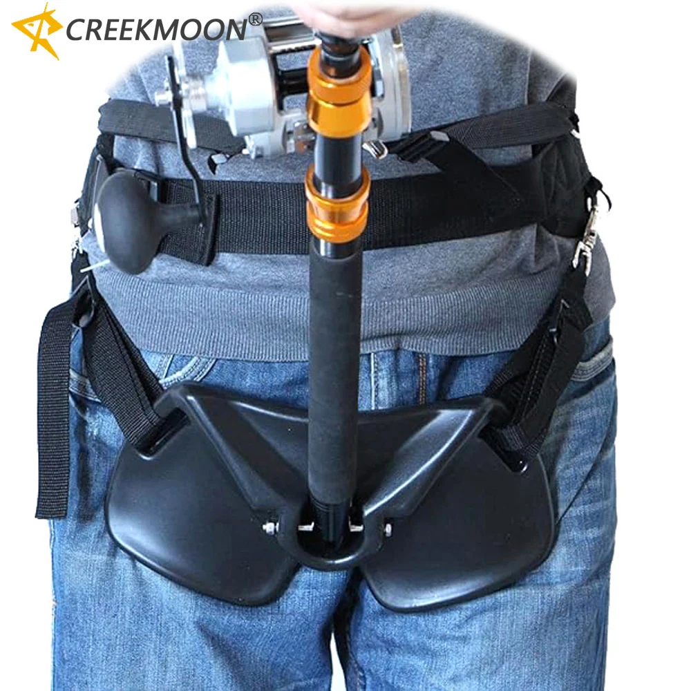 Cinturón de cintura de lucha en alta mar, arnés de hombro para la espalda, aparejos de pesca de mar, soporte de caña de pescar ajustable, barco de peces grandes