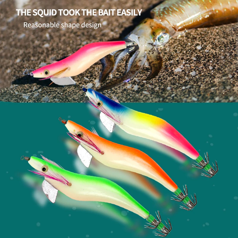 Señuelo de pesca de camarón de madera, anzuelo de Calamar luminoso de 3,0g y 3,5g, 6 piezas - imagen 5