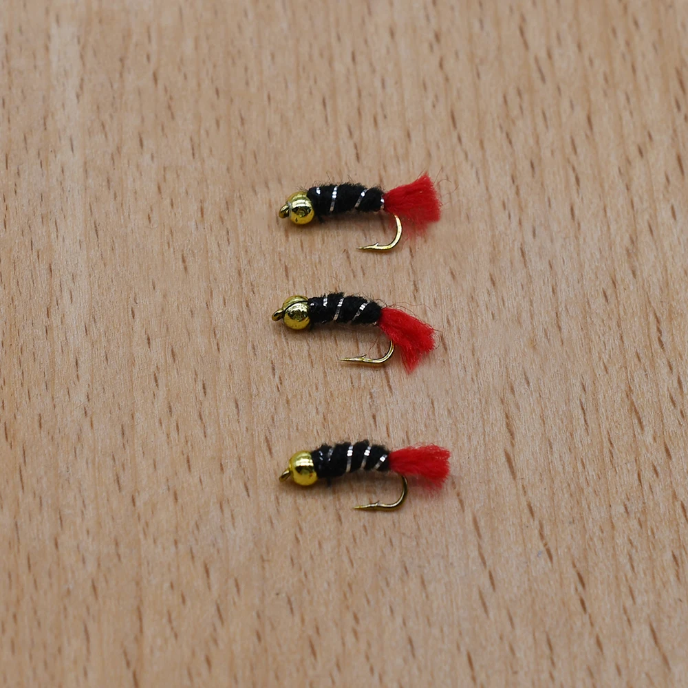Moscas Nymph Buzzer con Bead Head Dorada y Cola Roja para Trucha - imagen 2
