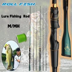 ROLLFISH 2 puntas de fibra de carbono M/MH Power señuelo caña de pescar giratoria y fundida, caña de pescar de agua dulce y salada, línea de PE de 100m gratis