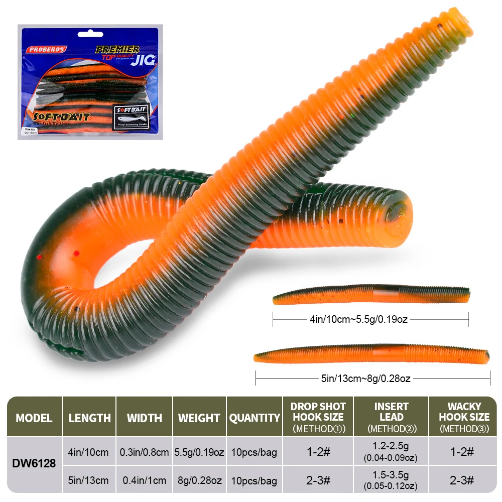 Proberos 10 Uds gusano loco cebo de plástico suave gusanos Kit de Señuelos de Pesca para lubina, trucha y otros peces de agua dulce/salada - imagen 4