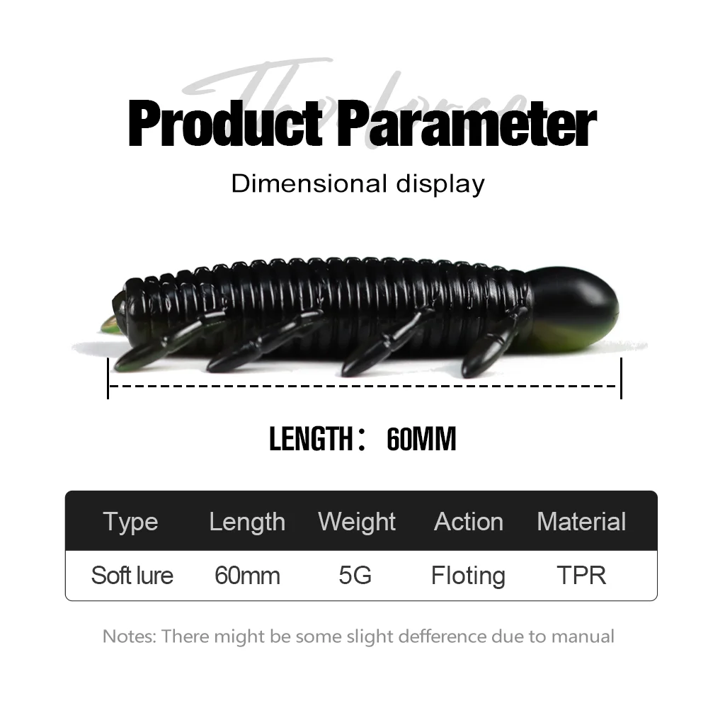 THORFORCE-señuelo de pesca suave, 5 uds., cebos blandos flotantes TPR, gusano, 60MM, 5G, cebo Artificial, aparejos de pesca de lubina - imagen 2