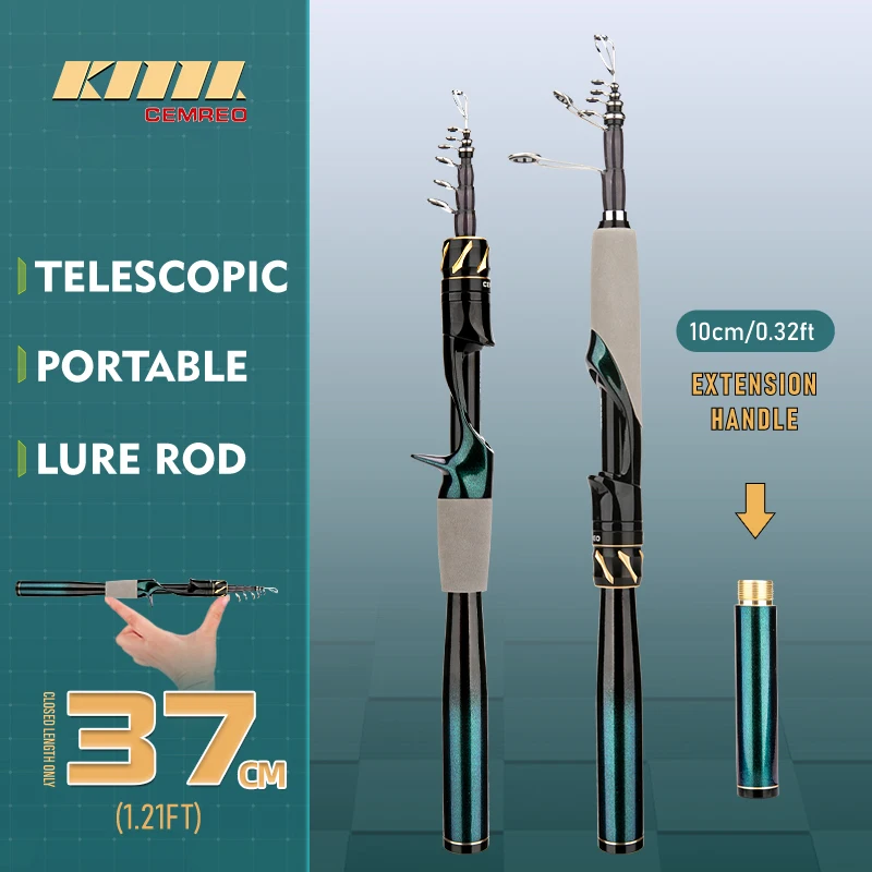 CEMREO nueva Mini caña de pescar de viaje 37cm caña telescópica corta portátil de fibra de carbono 1,8 m/2,1 m caña de pescar fácil de llevar modelo RS - imagen 4