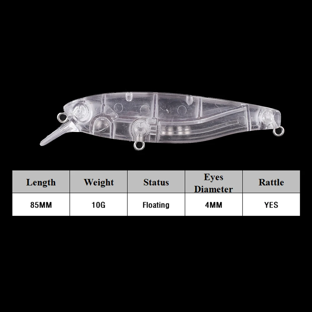 Chan'sHuang-Cebo en blanco sin pintar, 20 piezas, 8,5 cm, 10g de largo, imán de pececillo, sonajero flotante en el interior, Señuelos de Pesca artificiales DIY - imagen 2