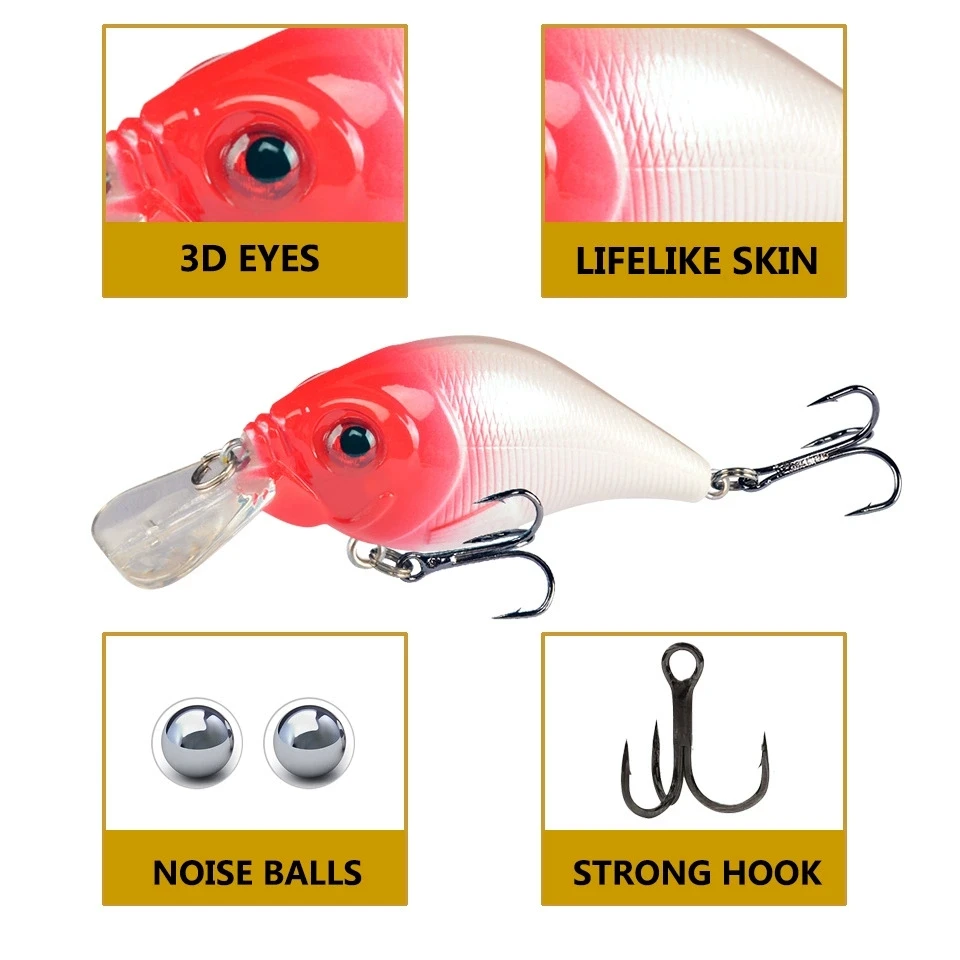 1 Uds ojos 3D 7,5 cm 12g señuelos duros VIB pesca cebo de pececillo anzuelos triples hundimiento Crankbait Wobblers aparejos de pesca - imagen 3