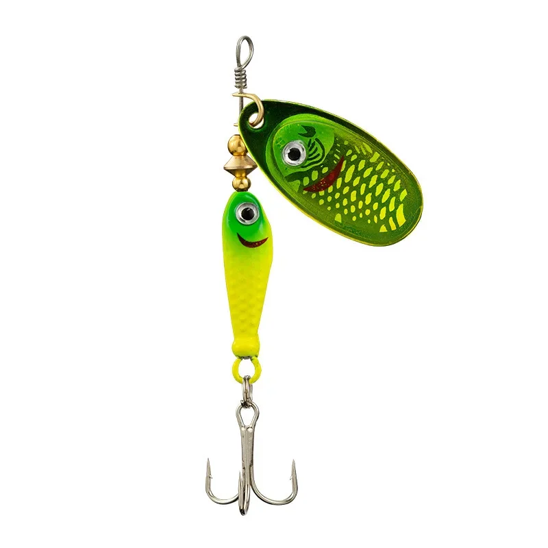 Señuelo giratorio de pesca, anzuelos triples, aparejos de pesca de lubina, 7cm, 9g, cuchara de Metal, cebo duro, 1 piezas