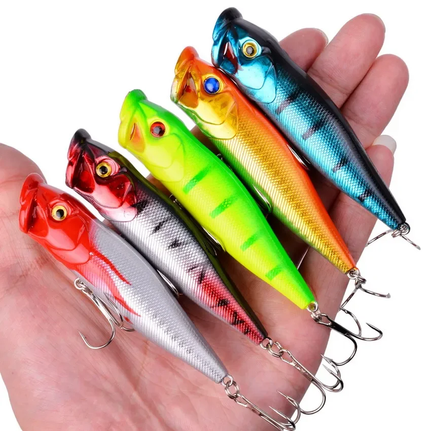 Nueva llegada 5/6 Uds. Señuelos de pesca Popper grandes 9cm 12g ojos 3d cebo Topwater Crankbait Wobblers aparejos Isca Poper Japón - imagen 2
