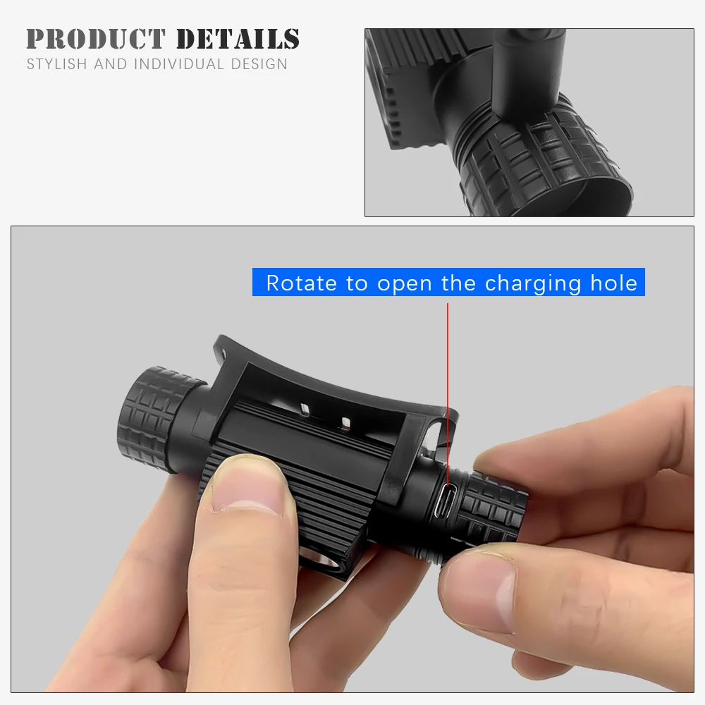 Mini faro LED de alta potencia, faro blanco y amarillo 18650 tipo C, linterna de cabeza USB, linterna para acampar y cazar, lámpara fría y cálida - imagen 5