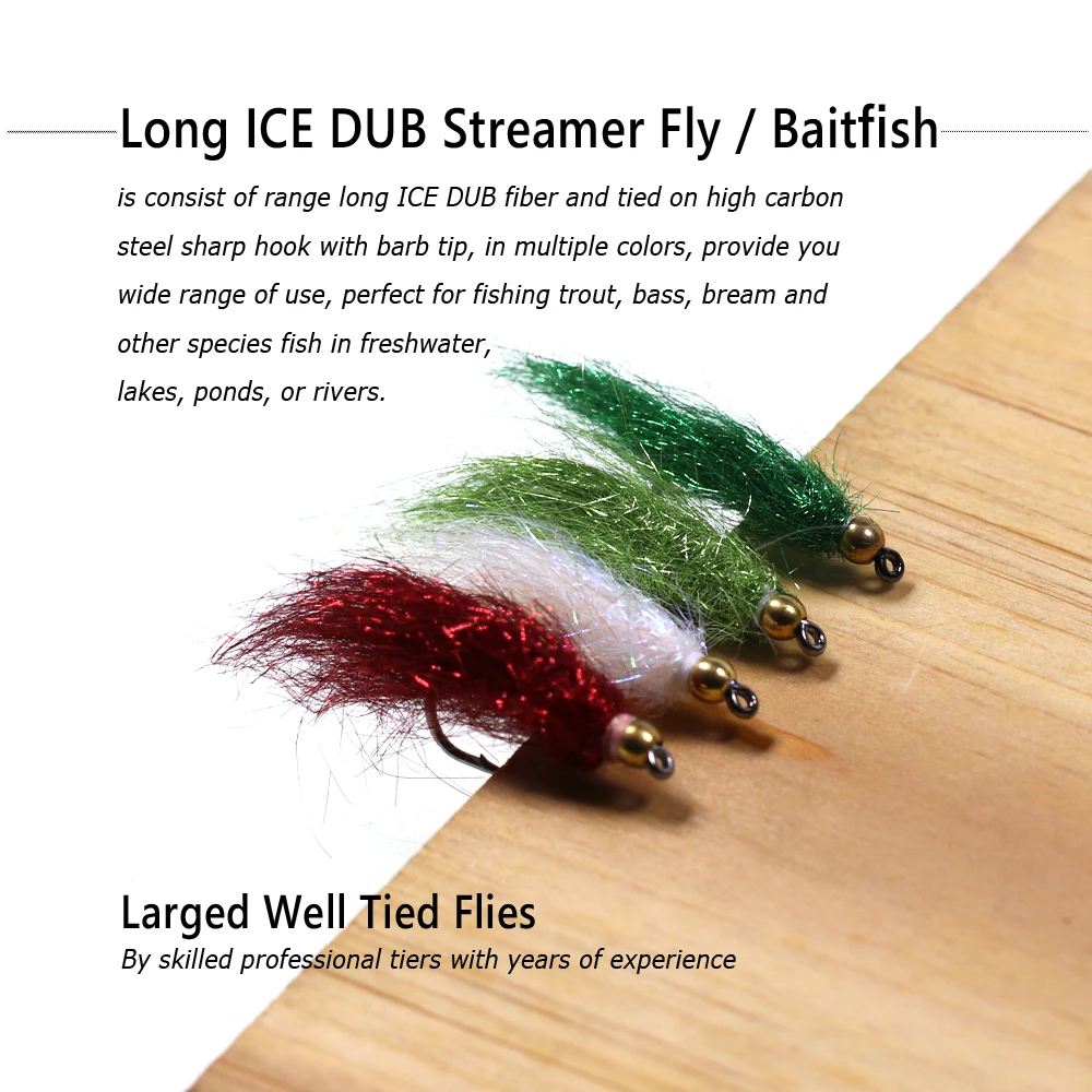 Bimoo 7PCS # 4 cuentas de latón largo Ice Dub fibra Streamer mosca Baitfish trucha salmón Steelhead Grayling pesca moscas cebo señuelos - imagen 4