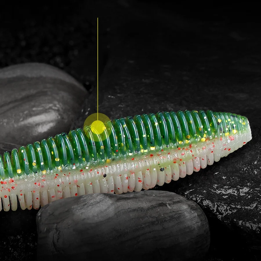 Señuelo de pesca suave, cebo Artificial de gusano de microranura, cola de Hoz TPE, 10cm, 5g, lentejuelas reflectantes, lote de atracción, 5 piezas - imagen 4