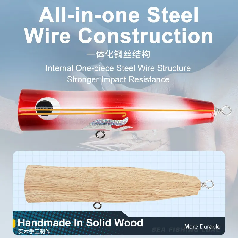 OBSESSION WD111 40g 60g 120g 180g Topwater Popper de madera señuelo de curricán flotante gran juego cebo barco de agua salada pesca señuelos de madera - imagen 5