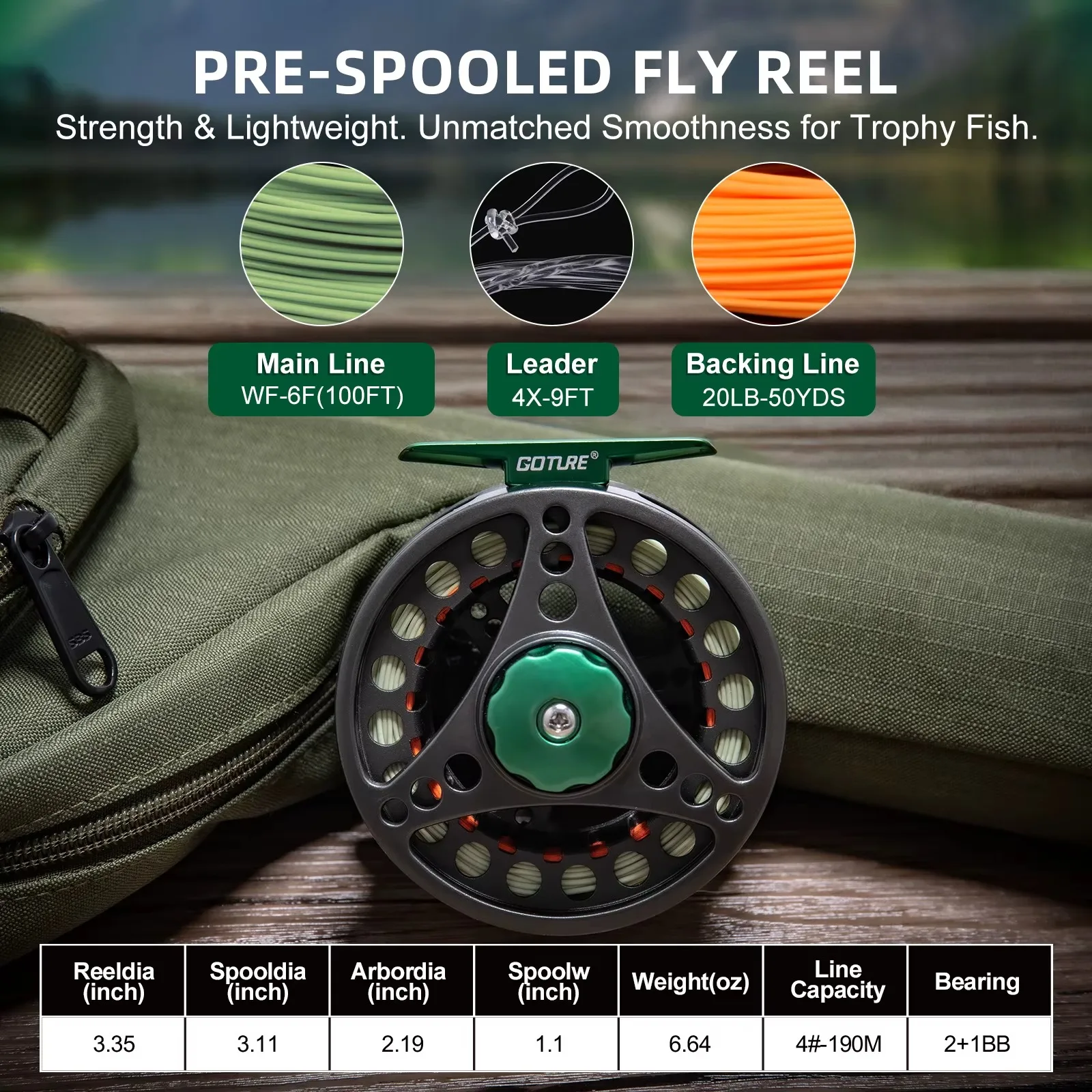 GOTURE Kit completo de equipo de pesca con mosca, caña de carbono profesional + carrete + aparejos completos + bolsa portátil, ligero, fácil de llevar - imagen 5