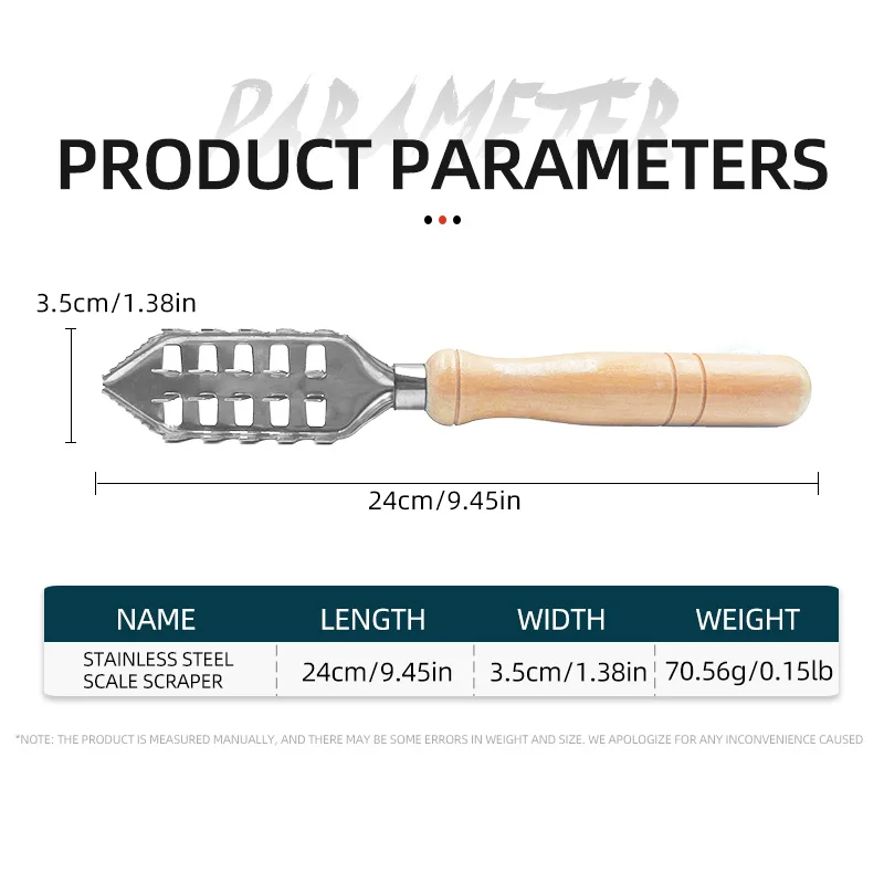 Cepillo genérico, eliminador de escalador de pescado, escamas de pescado de dientes de sierra de acero inoxidable con mango de madera, raspador de cepillo de limpieza de pescado - imagen 2